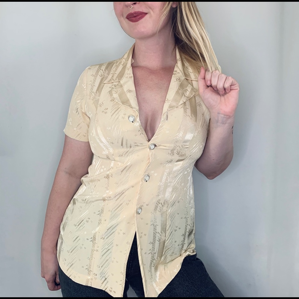 Silky Collared Button Up Blouse - image 1